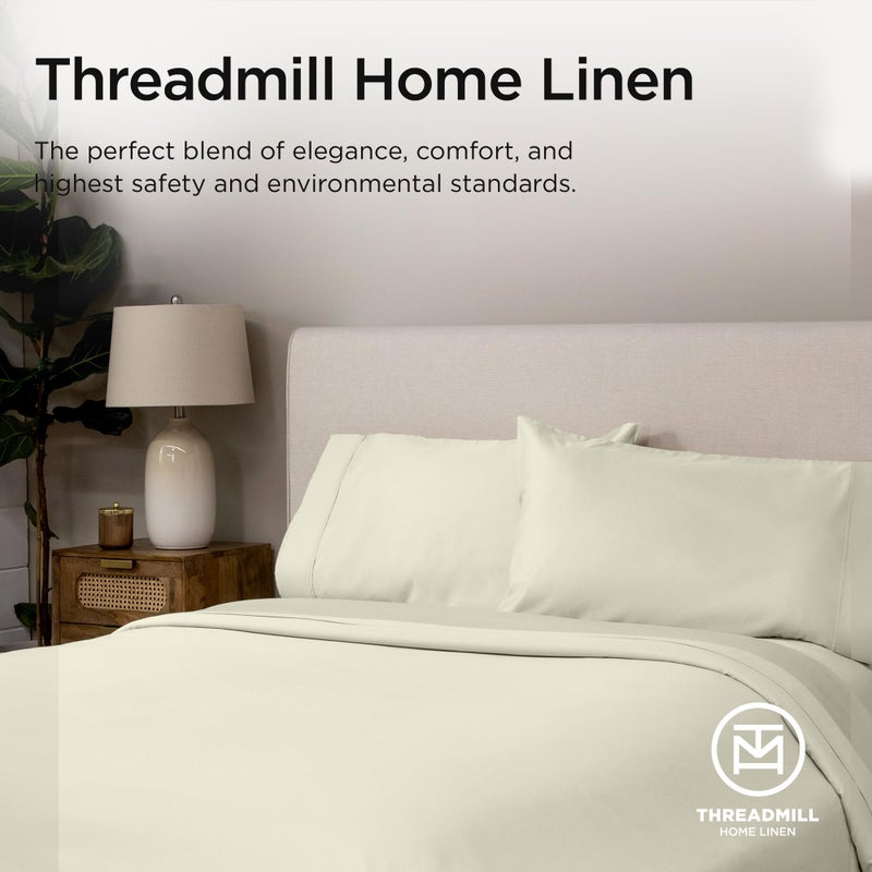 Threadmill Home Linen 1000 Thread Count 100% Supima Cotton Sheets Set of 2 King Pillow Cases | Luxury Smooth Solid Sateen | Ivory - Image 4